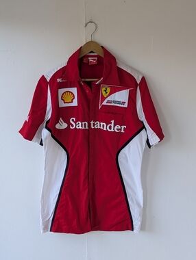 2012 Ferrari x Puma Santander Shell Racing Team Button-up Shirt Red White Small